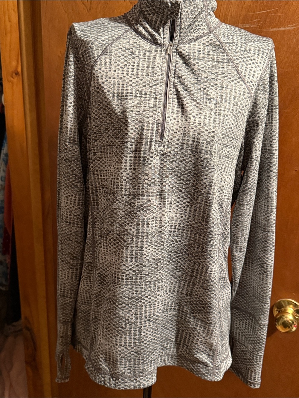 Women's Gray Patterned Quarter-Zip Athletic Top